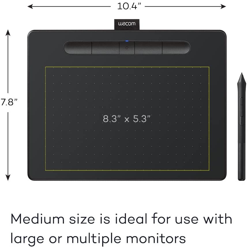 Bảng Vẽ Đồ Họa Điện Tử Wacom Intuos M CTL 6100WL Hỗ Trợ Kết Nối Bluetooth Sử Dụng Bút Không Pin Với Công Nghệ EMR 4096 Lực Nhấn - Hàng Chính Hãng