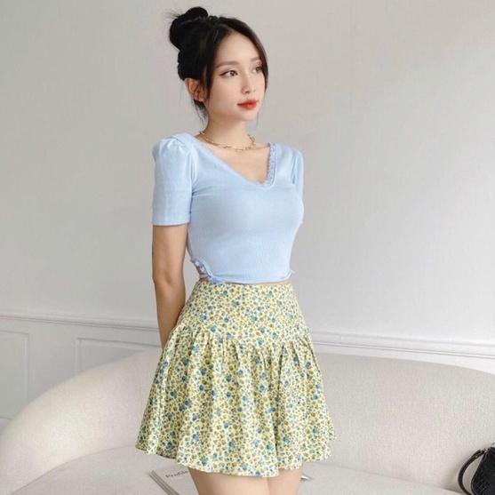 Áo Croptop cổ tim viền ren dây cột eo