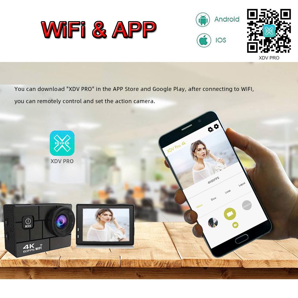 Camera thể thao hành động Q44CR Ultra HD 4K/60fps EIS 24MP WiFi 2.0 "Màn hình IPS 170D dưới nước 30m Go Waterproof Pro Matermet Video Cam