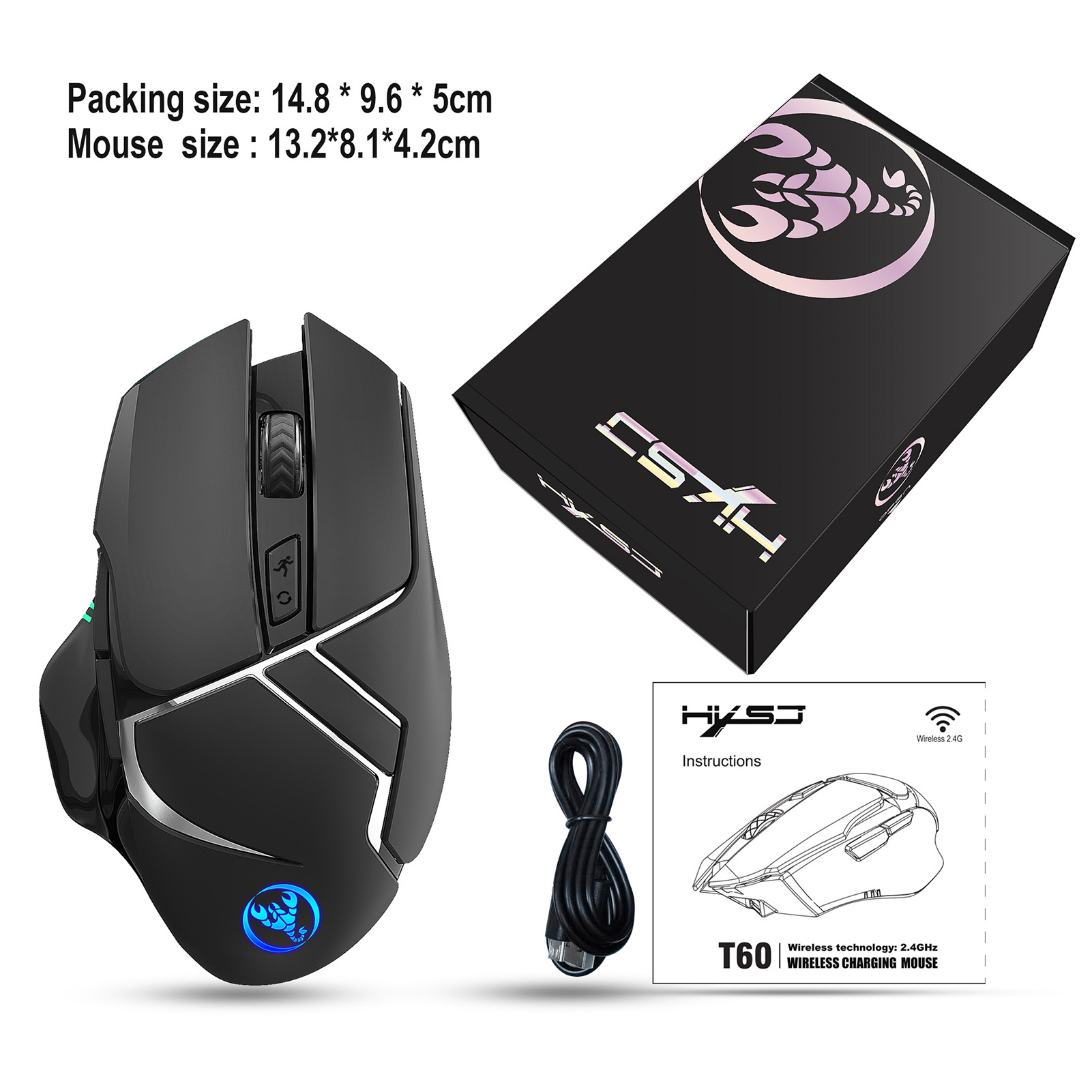 Chuột chơi game không dây HXSJ T60 không dây 2.4G với DPI có thể điều chỉnh