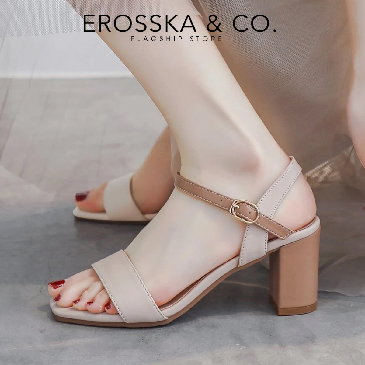 [Form nhỏ tăng 1 size] Erosska - Giày sandal nữ mũi hở phong cách thanh lịch cao 7cm - EB059