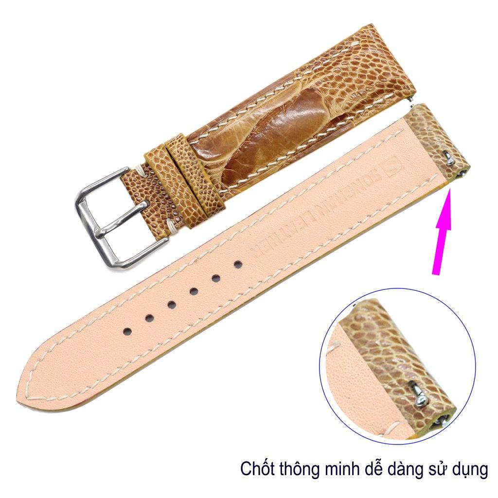 Dây Đồng Hồ.Dây Da Đà Điểu Gắn Chốt Thông Minh Kèm Khóa Kim Cao Cấp Chính Hãng Songhan Leather.Nhiều Size, Nhiều Màu.BẢO HÀNH 6 THÁNG