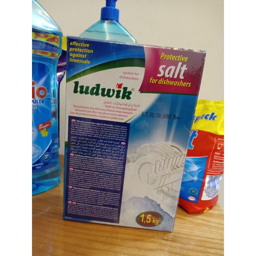 Muối làm mềm nước dùng cho máy rửa bát ludwik 1,5kg Tặng que thử nước cứng