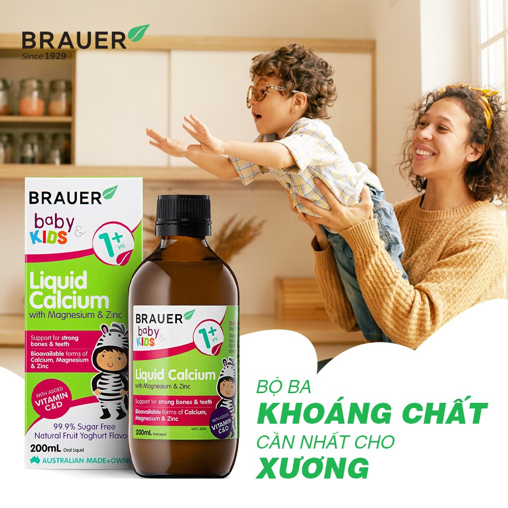 Calcium (canxi) hữu cơ, vitamin D3 cho trẻ sơ sinh, trẻ nhỏ Brauer Úc hỗ trợ phát triển chiều cao, cơ bắp, ngủ ngon, tăng hệ miễn dịch-OZ Slim Store