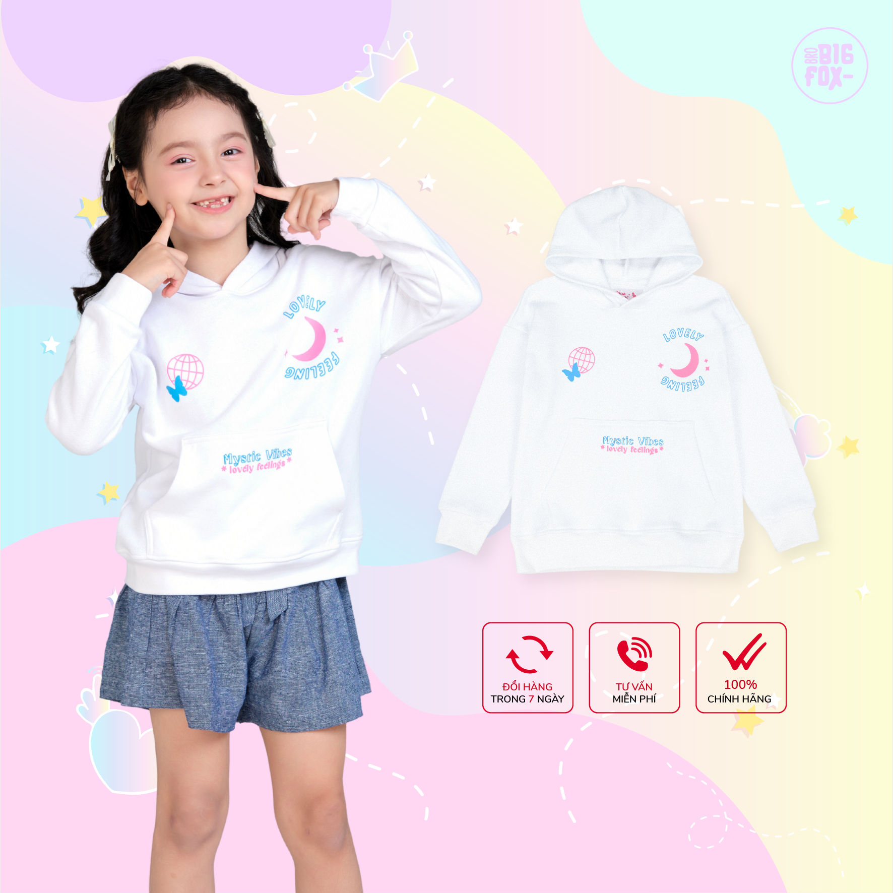 Áo nỉ hoodie cho bé gái Bigfox Miss Meow có mũ mặc nhà mùa thu đông size đại trẻ em 7-15 tuổi 50kg