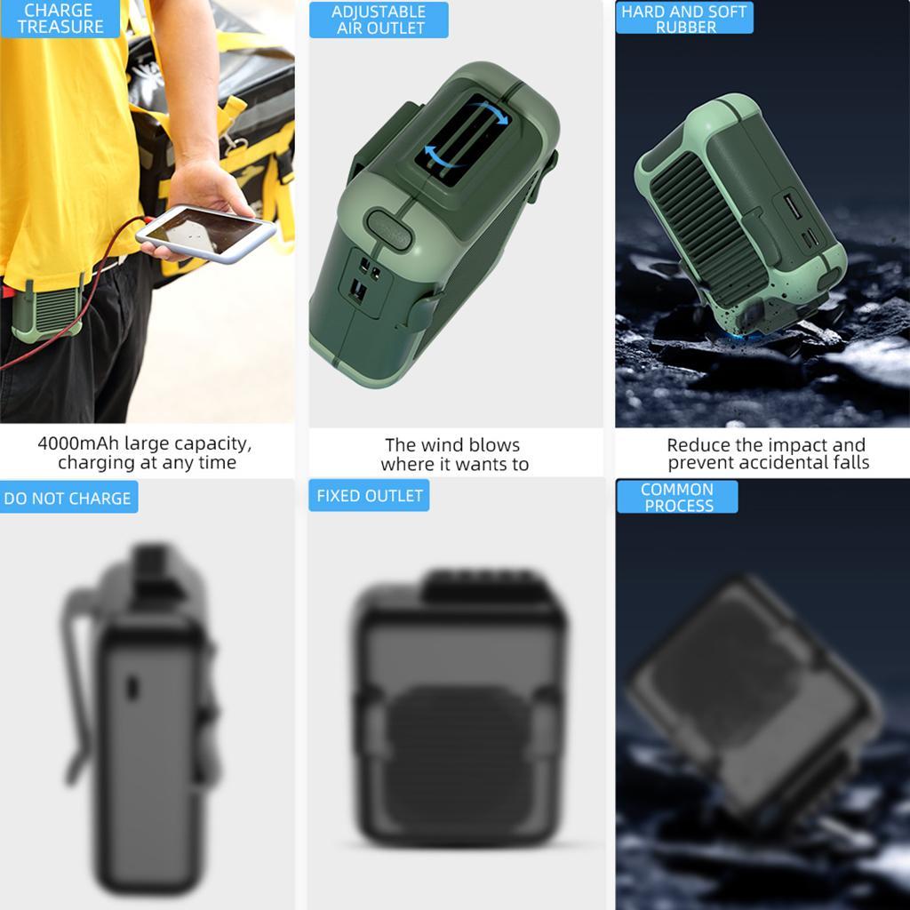 Portable Waist USB Rechargeable Lazy Fan Hanging Rest Fan Black