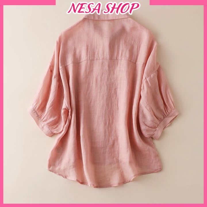 Áo sơ mi nữ cổ Đức NeSa Shop, tay lỡ, Chất liệu Đũi mềm mịn, thoáng mát, áo kiểu nữ form rộng SMH.038