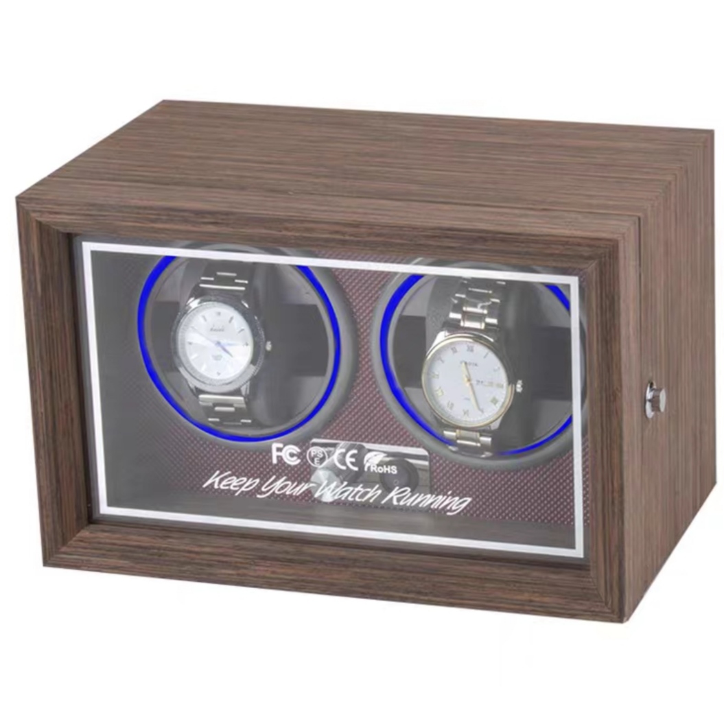 Hộp Xoay Đồng Hồ Gỗ 2 Chiếc Ngang, Hộp Lắc Đồng Hồ Automatic, Xoay Tự Động - 24x16x16cm