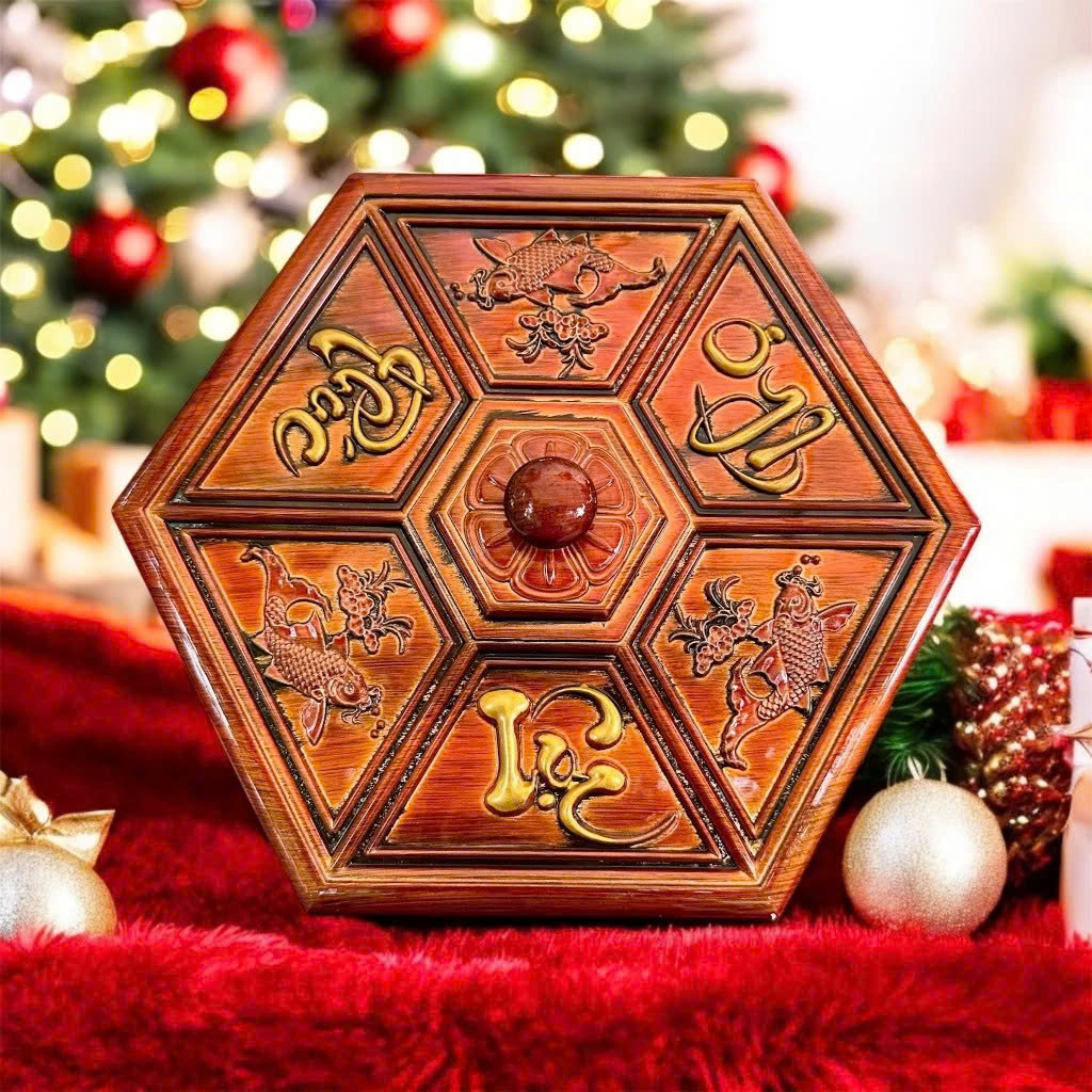 Khay Đựng Bánh Kẹo Mứt Tết Giả Gỗ Phúc Lộc Thọ – Hộp Mứt Tết Cá Chép Vàng 7 Ngăn Sang Trọng, Tiện Lợi - HÀNG CHÍNH HÃNG MINIIN
