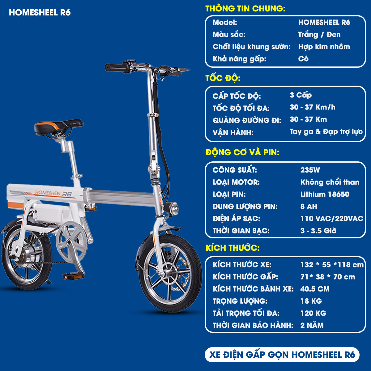 Xe đạp điện gấp gọn Homesheel Airwheel R6 - Màu trắng