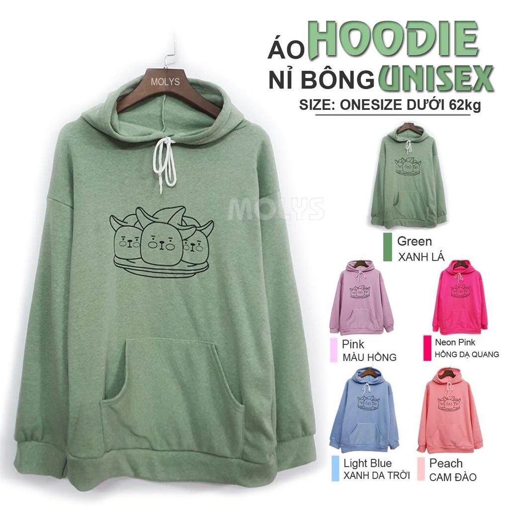 Áo Hoodie áo khoác nỉ unisex tay dài có nón form rộng in hình bộ ba dễ thương