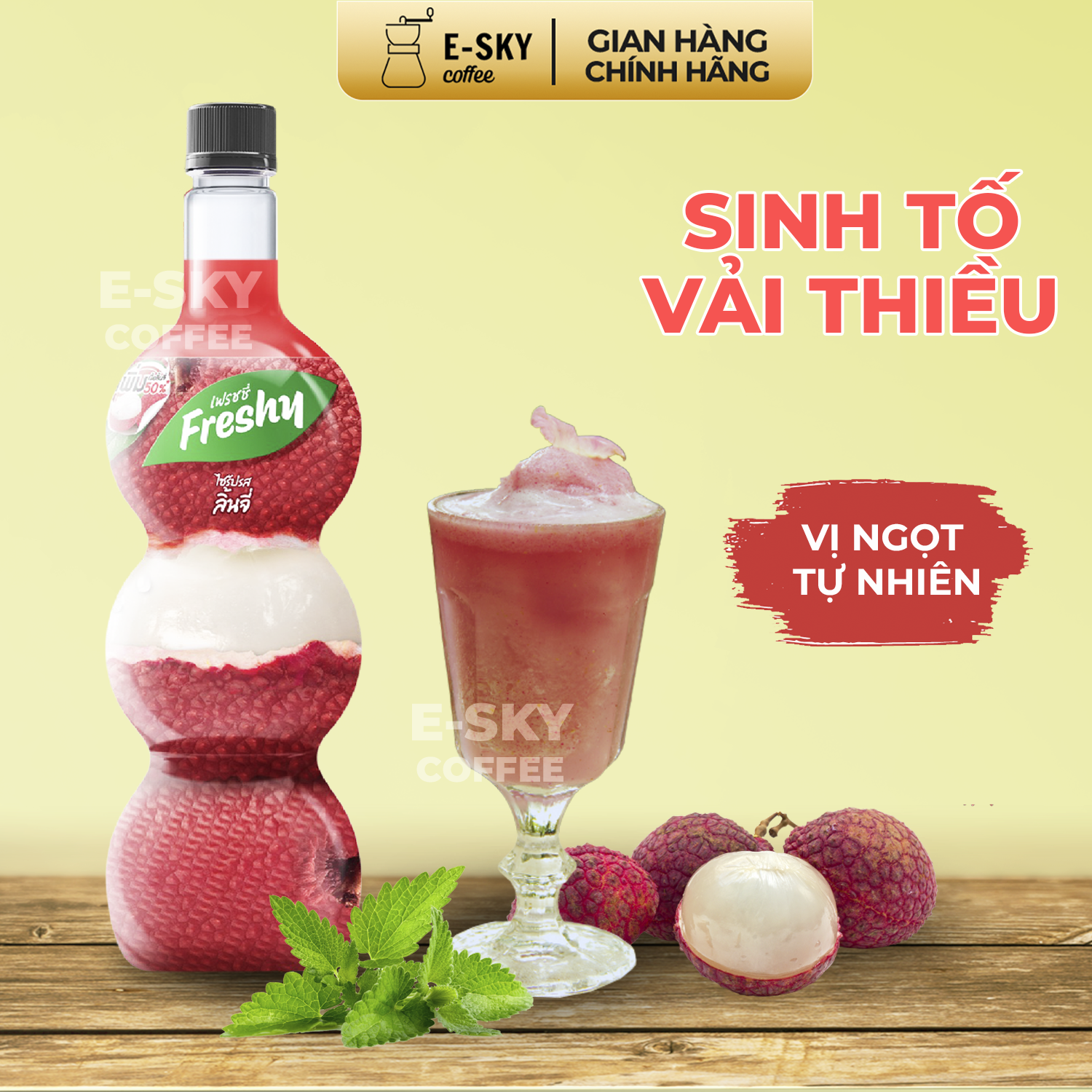 Siro Vải Freshy Litchi Syrup Nguyên Liệu Pha Chế Trà Sữa Chai 710ml