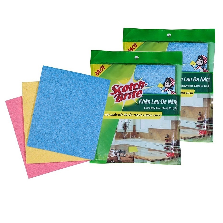 Gói 3 cái khăn lau đa năng không trầy xước Scotch-Brite 3M 2 kích cỡ