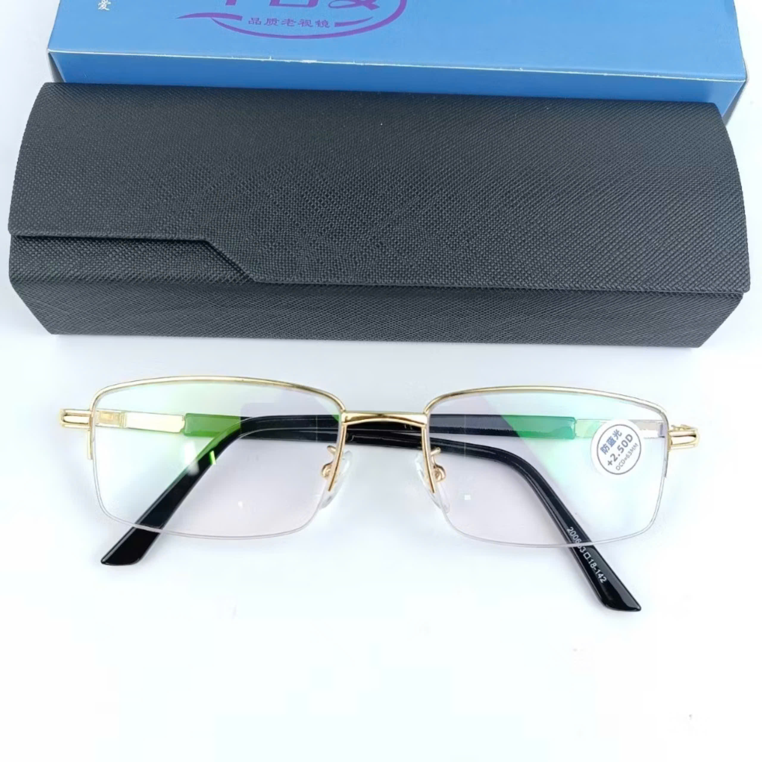 Kính lão nam nữ nửa viền cước chống ánh sáng xanh tặng hộp da cao cấp A04