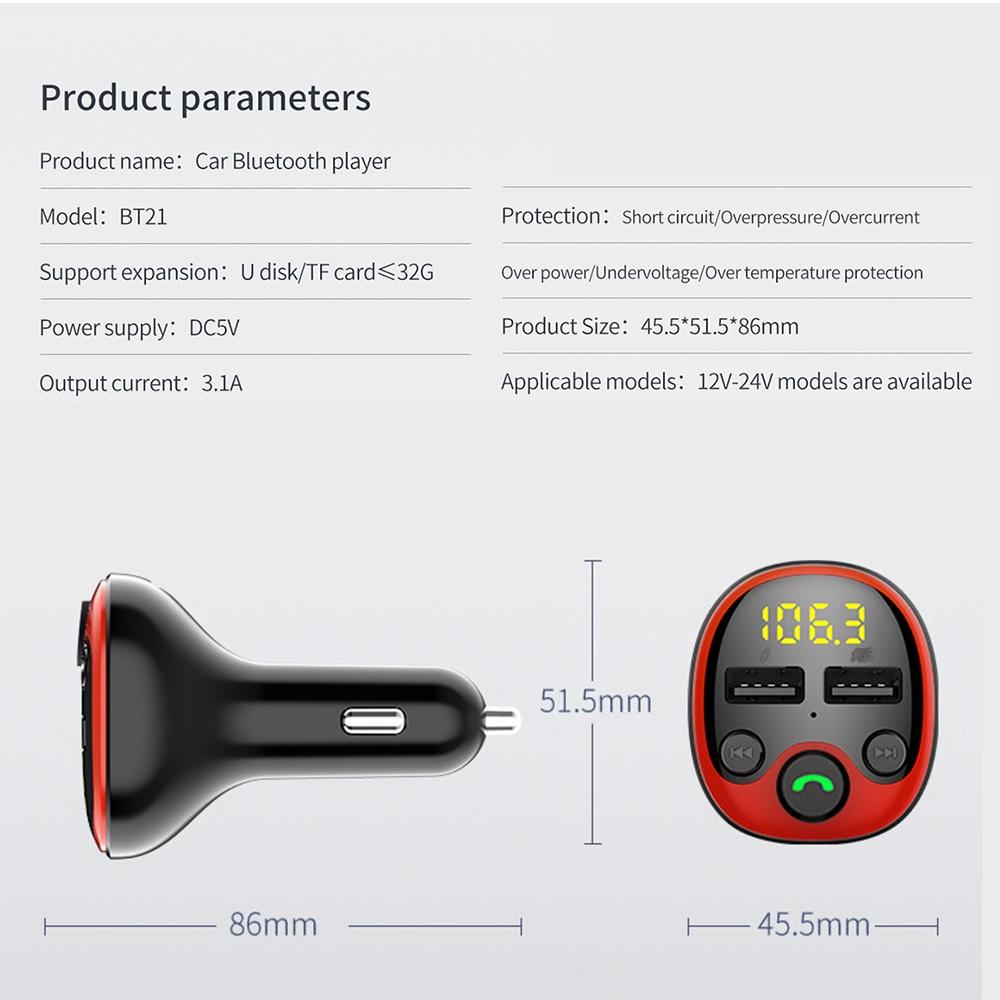 Tẩu sạc hai cổng USB TF Bluetooth 5.0 cho xe hơi