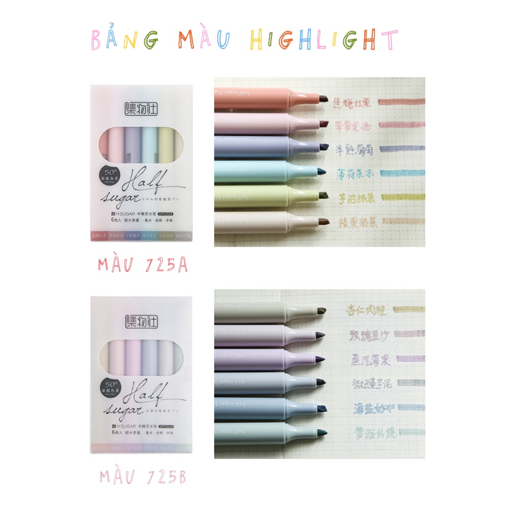 Bộ bút dạ quang đánh dấu 6 màu xinh xắn ghi hightlight cute xinh yêu tiện dụng- B29