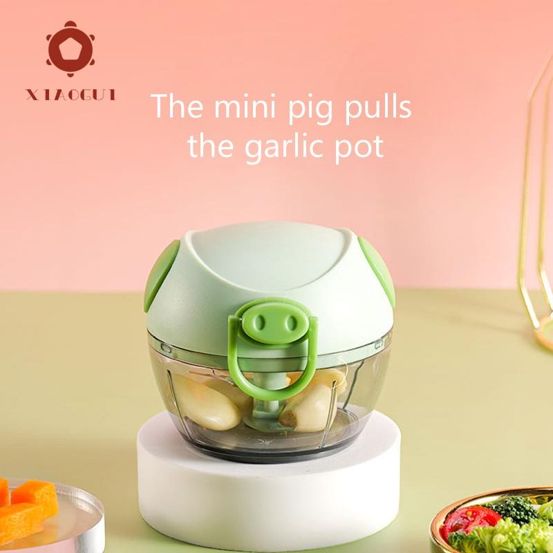 Xay tỏi ớt kéo tay dụng cụ xay tỏi mini đa năng có tay kéo hình lợn