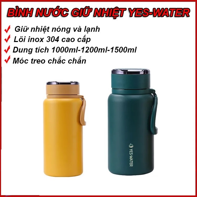 Bình giữ nhiệt inox 304 cao cấp dung tích lớn có móc treo tiện lợi