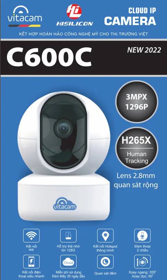 CAMERA Wifi VITACAM - Độ phân giải 3MPX chuẩn Ultra HD , HÀNG CHÍNH HÃNG