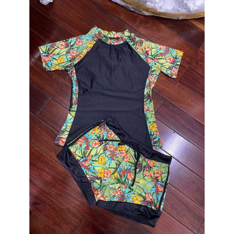 Bikini họa tiết liền cộc tay kín, đồ bơi thể thao nữ ngắn tay Korean SAVVY short sleeve bikini swimsuit,swimwear summer
