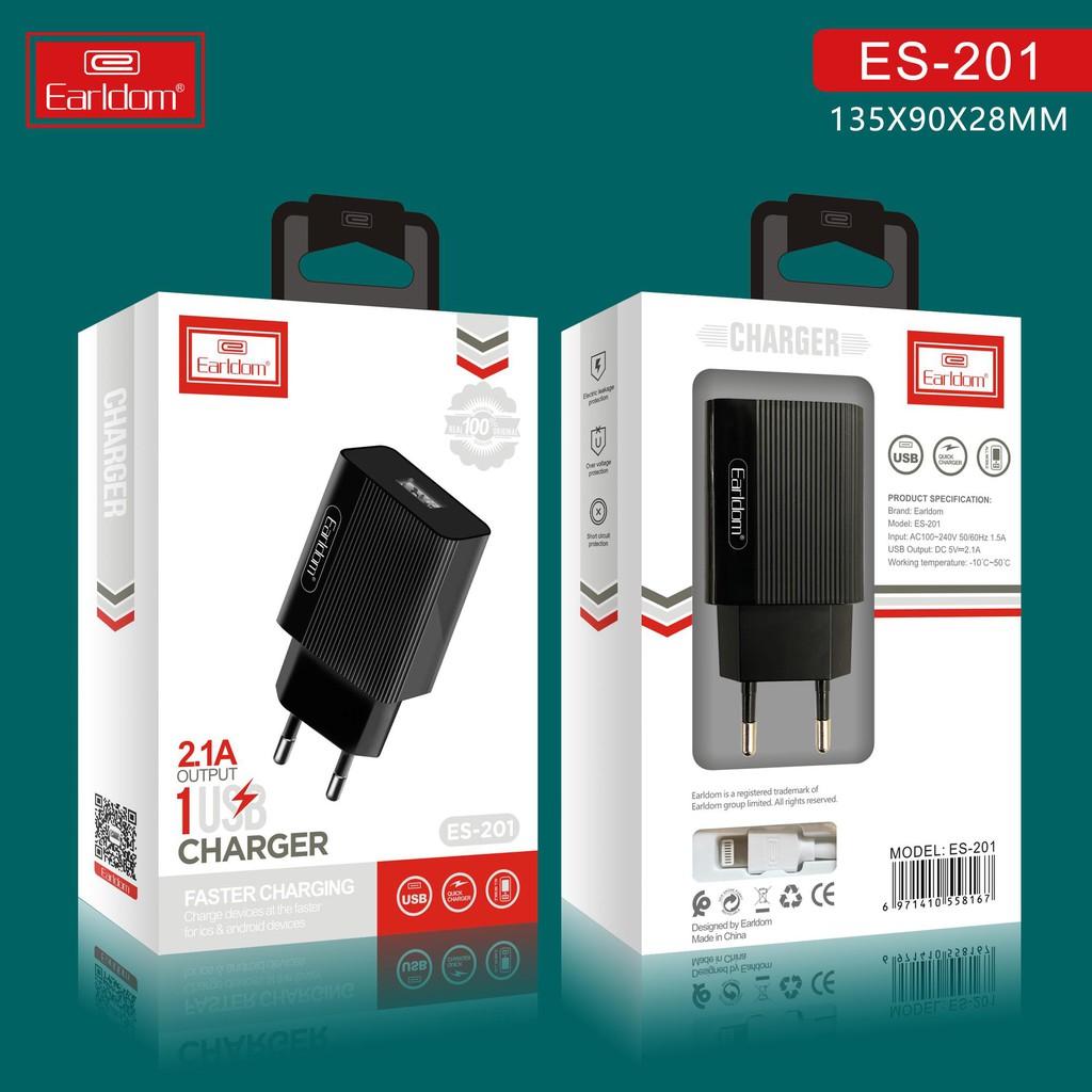 Củ sạc iphone Earldom ES-201, củ sạc nhanh đầu ra usb 2.1A- Hàng Chính Hãng