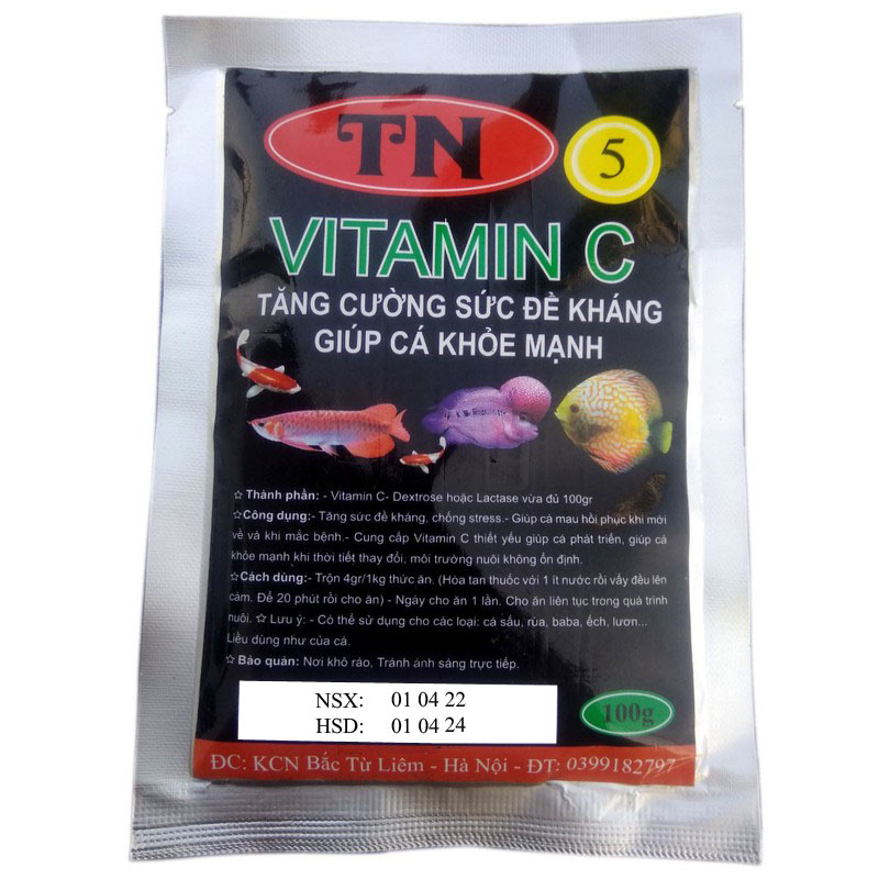 VITAMIN C Tăng Đề Kháng Giúp Cá Khỏe Mạnh Khi Thời Tiết Thay Đổi, Môi Trường Không Ổn Định, Phục Hồi Khi Mắc Bệnh 100gr