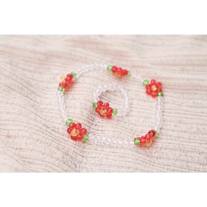 N36 vòng tay , dây đeo khẩu trang , dây đeo mắt kính ,nhẫn handmade hoa Hồng hạt cườm Hàn quốc xinh xắn