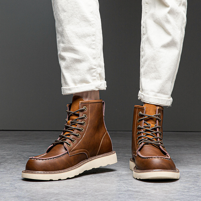 Giày boot da bò, giày đốc cổ cao big size cỡ lớn cho nam chân to - BT168
