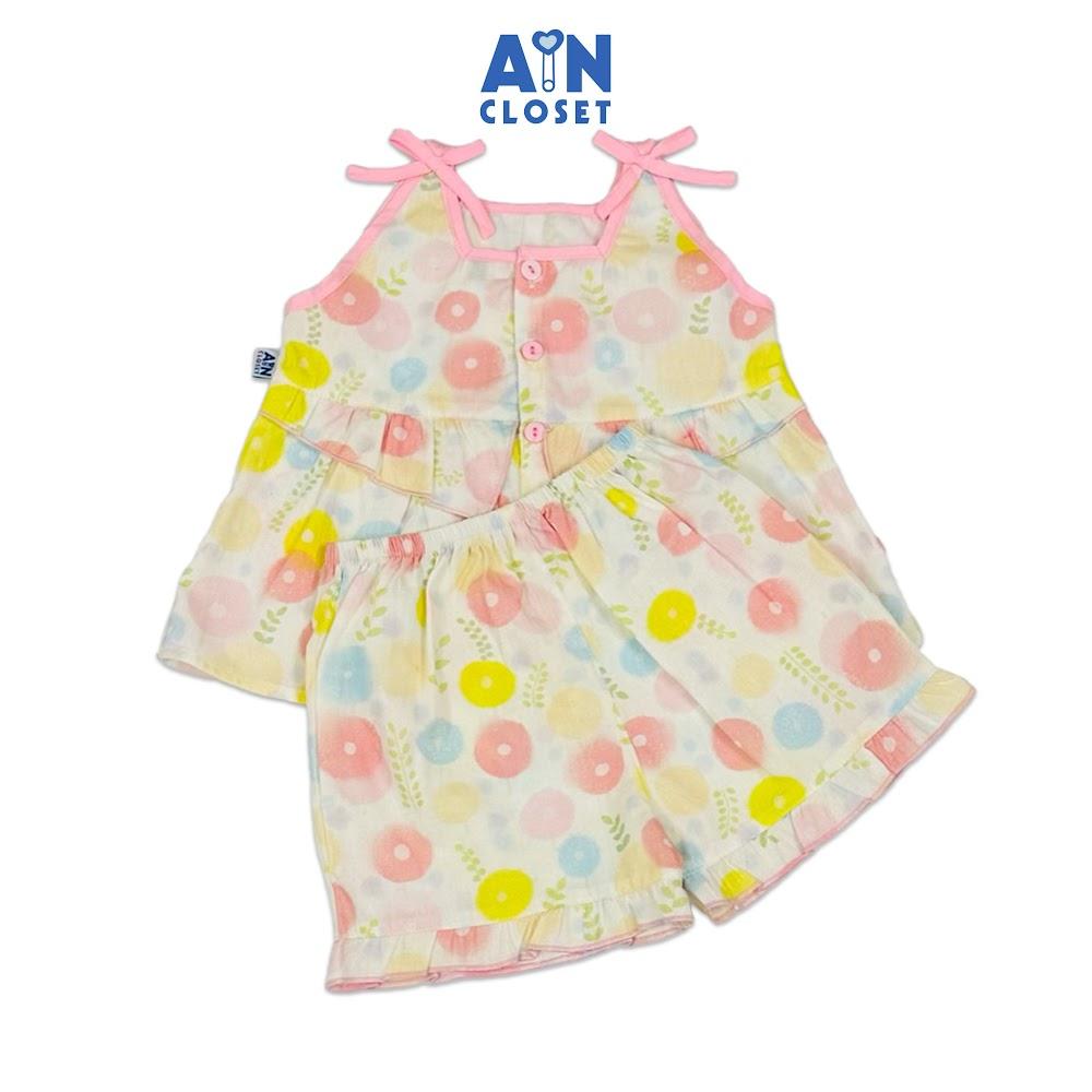 Bộ quần áo Ngắn bé gái họa tiết Cỏ Đồng Tiền Hồng Cotton - AICDBGSKQMJR - AIN Closet