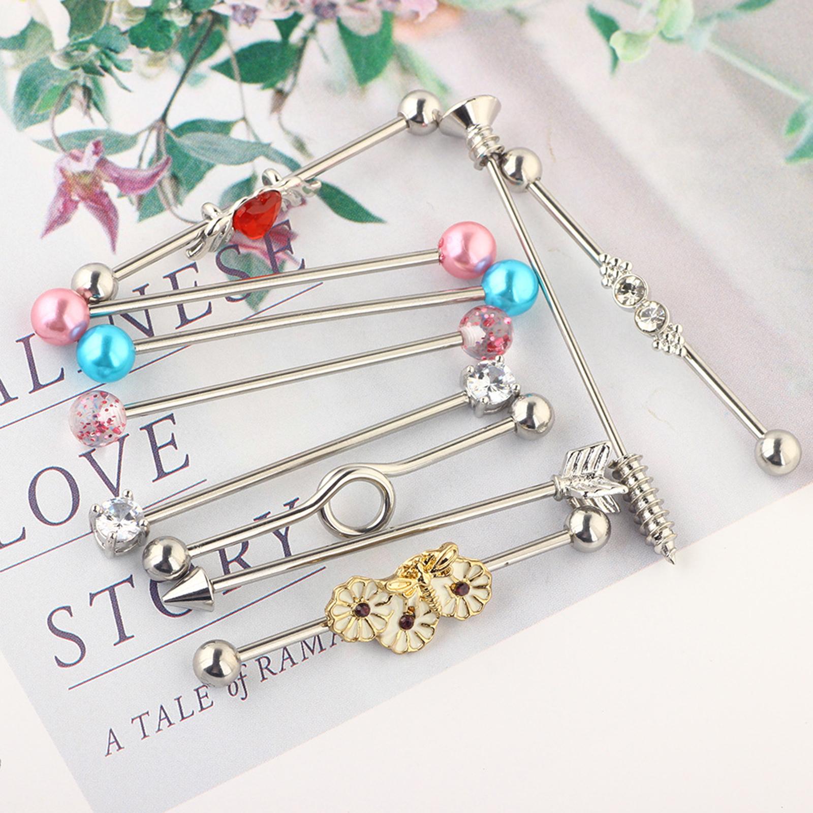 10X Nonallergenic Stainless Steel Studs Earring Industrial Barbell Ear Body Piercing Bar Jewelry Lip Rings labret Piercing Bar for Unisex