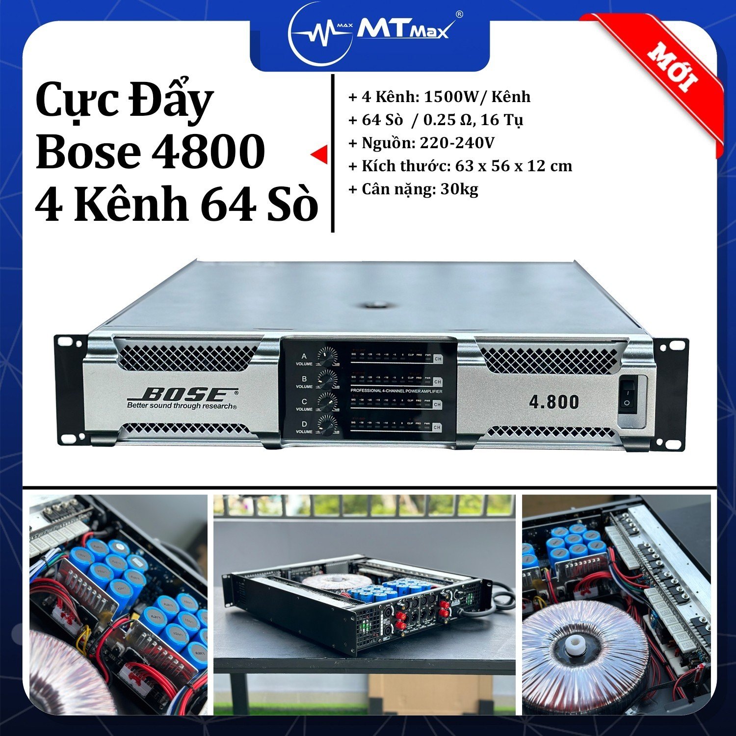 Cục Đẩy Bose 4800 Công Suất Cực Lớn - 4 Kênh Công Suất 1500W Mỗi Kênh, 64 Sò, 16 Tụ Dùng Được Cho Dàn Loa Sub 5 Tấc Đánh Nhạc Cực Mạnh Chuyên Dùng Cho Sân Khấu Sự Kiện Lớn HÀNG CHÍNH HÃNG