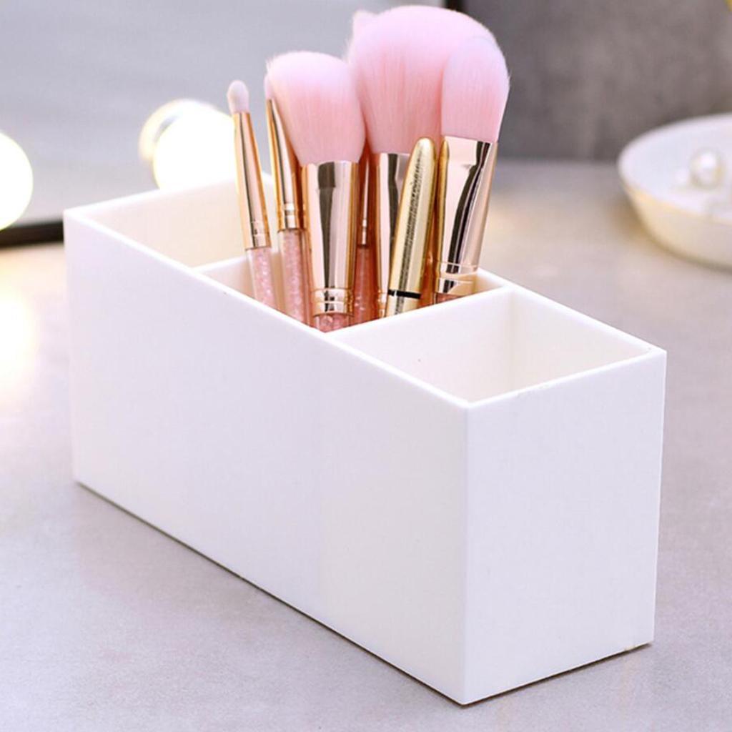3x Table Acrylic Makeup Nail Art Brush Pen Holder 3 Dividers Lipstick Case Box