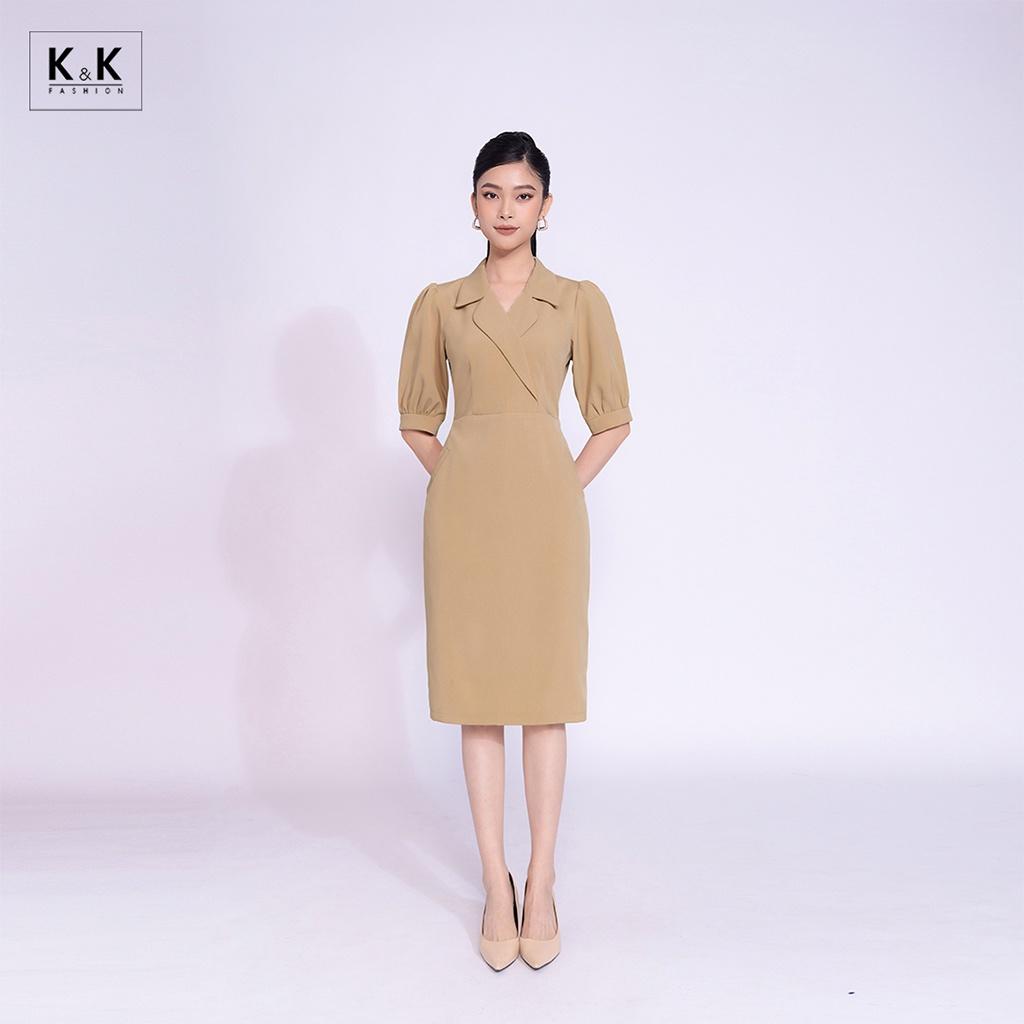 Đầm Ôm Body Công Sở Cổ Đan Tông K&amp;K Fashion KK140-07 Chất Liệu Carolan