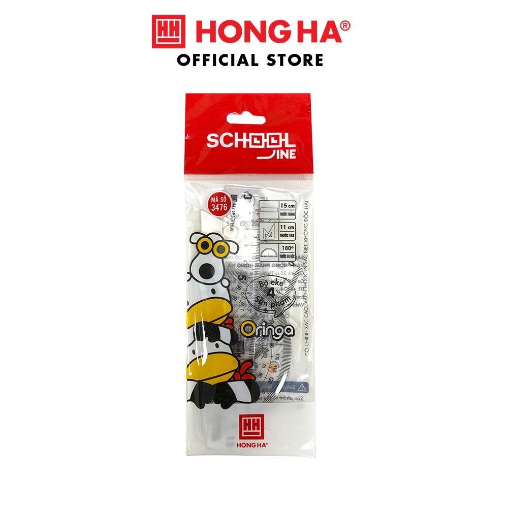 Bộ 4 dụng cụ eke, thước kẻ, đo độ học sinh - Hồng Hà (3476)