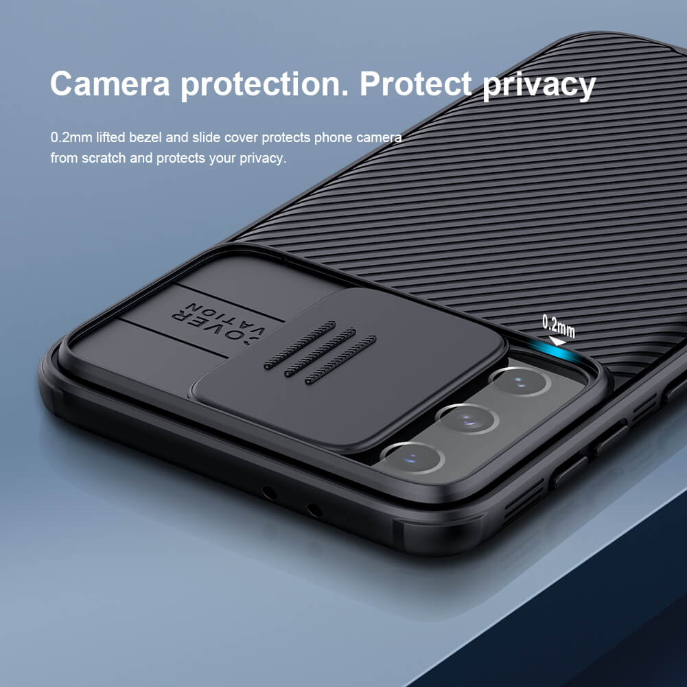 Ốp lưng cho Samsung Galaxy S21 Plus bảo vệ camera chống sốc hiệu Nillkin Camshield chống sốc cực tốt, chất liệu cao cấp, có khung & nắp đậy bảo vệ Camera - hàng chính hãng
