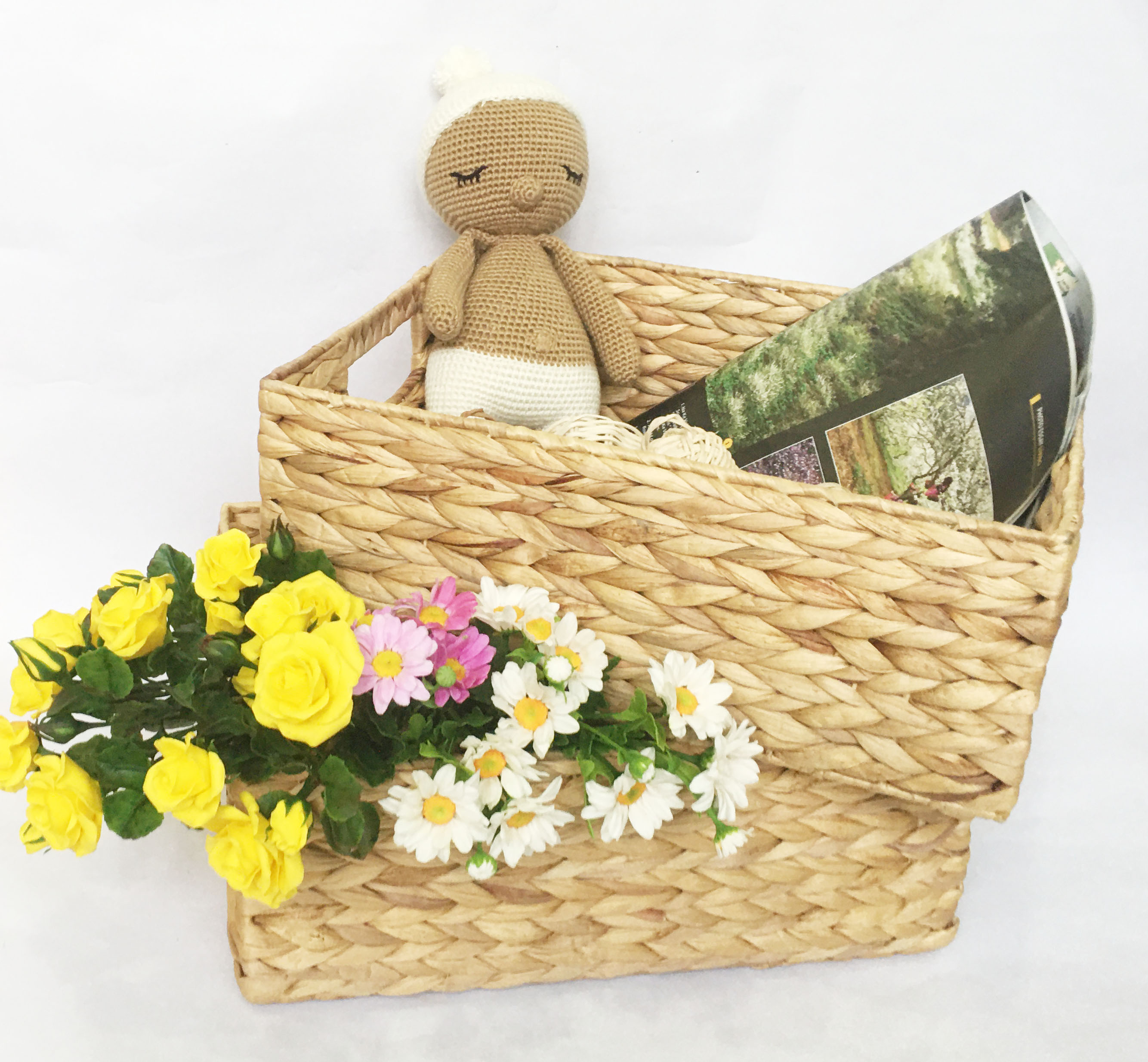 Sọt Giỏ Lục Bình chữ nhật đa năng - giỏ bèo tây khung sắt có tay cầm handmade vintage KT D36xR27xC14cm