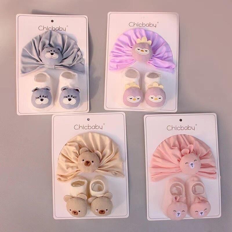 Set Mũ/ Nón Turban Kèm Vớ Đính Thú Dễ Thương cho bé - Chicbaby