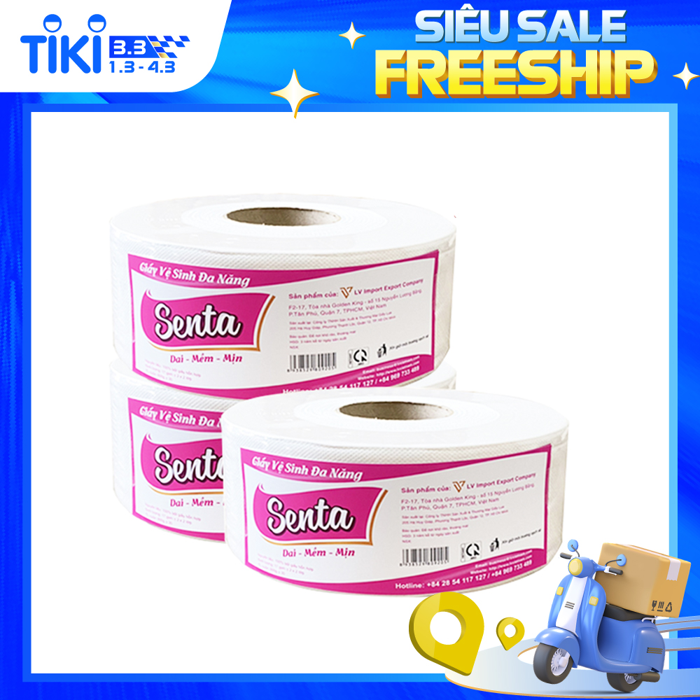 COMBO 3 GIẤY VỆ SINH CUỘN LỚN SENTA 600G CẢI TIẾN MỚI