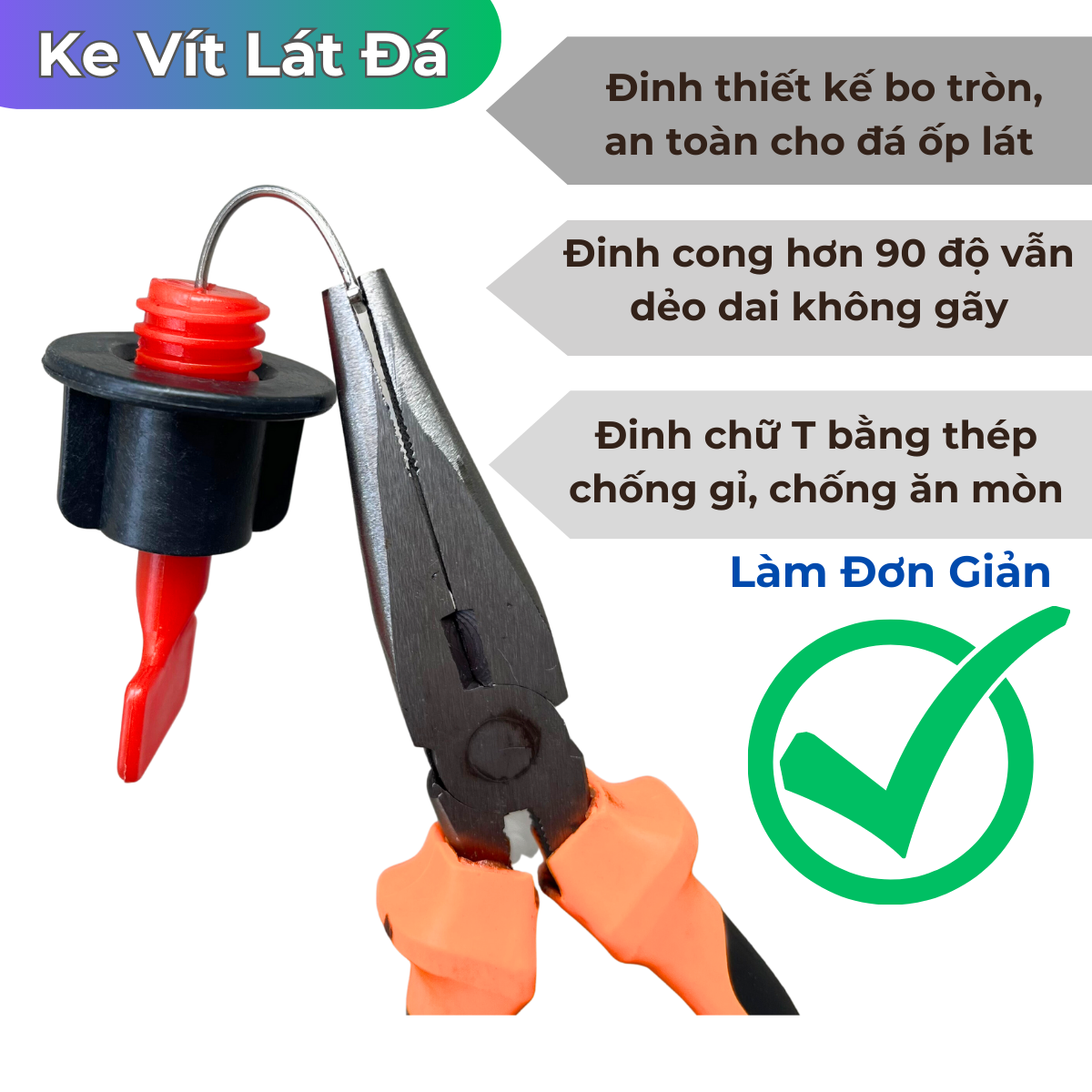 Ke Vít Lát Đá Dày Từ 1,2cm-3cm - Ke Vít Cân Bằng Gạch Đá Mạch Từ 1,5mm - Ke Cân Bằng Tái Sử Dụng Được Nhiều Lần - Gói 50 Chiếc Kèm Cờ Lê