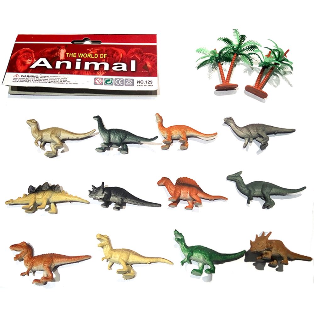 Bộ đồ chơi 12 mô hình khủng long mini Animal World 129 kèm cây trang trí (4x8 cm)