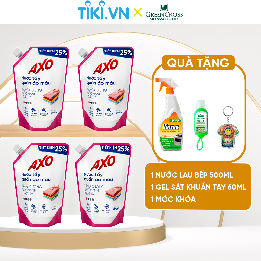 Combo Túi Nước tẩy quần áo màu đánh bay vết bẩn AXO 1200ml không mùi khó chịu