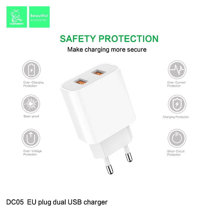 Củ Sạc Nhanh 12W VDENMENV DC05 Vỏ Nhựa ABS Chống Cháy, 2 Đầu USB, Tự Ngắt Khi Quá Tải - Hàng Chính Hãng