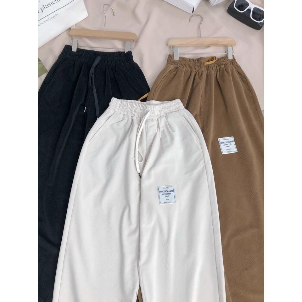 Quần jogger nỉ nhung tăm nữ bo gấu lưng thun dày dặn phom rộng basic 3 màu style ulzzang