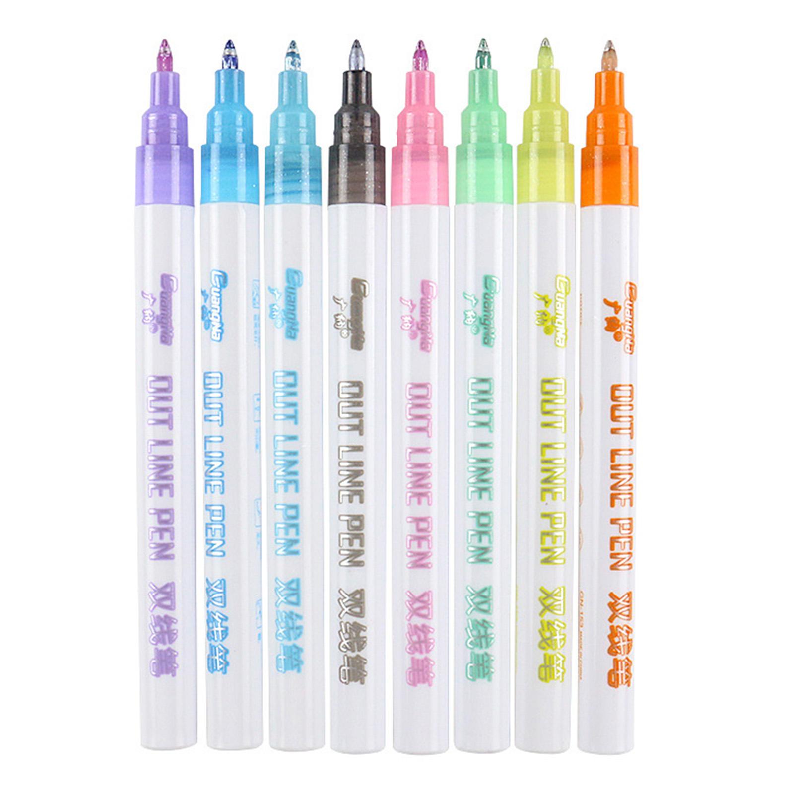 Double Line Markers Glitter Outline Pen, 8 Colors / 12 Colors Pens for Greeting Birthday Cards, Paintings, DIY Handbook, Illustration Sketching