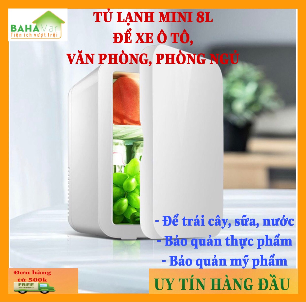 TỦ LẠNH MINI 8L ĐỂ XE Ô TÔ, VĂN PHÒNG, PHÒNG NGỦ "BAHAMAR"
