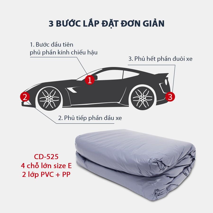 Bạt Phủ Ô Tô CIND CD-525 4 Chỗ Lớn Size E 2 Lớp PVC+PP - Nhập Khẩu Chính Hãng