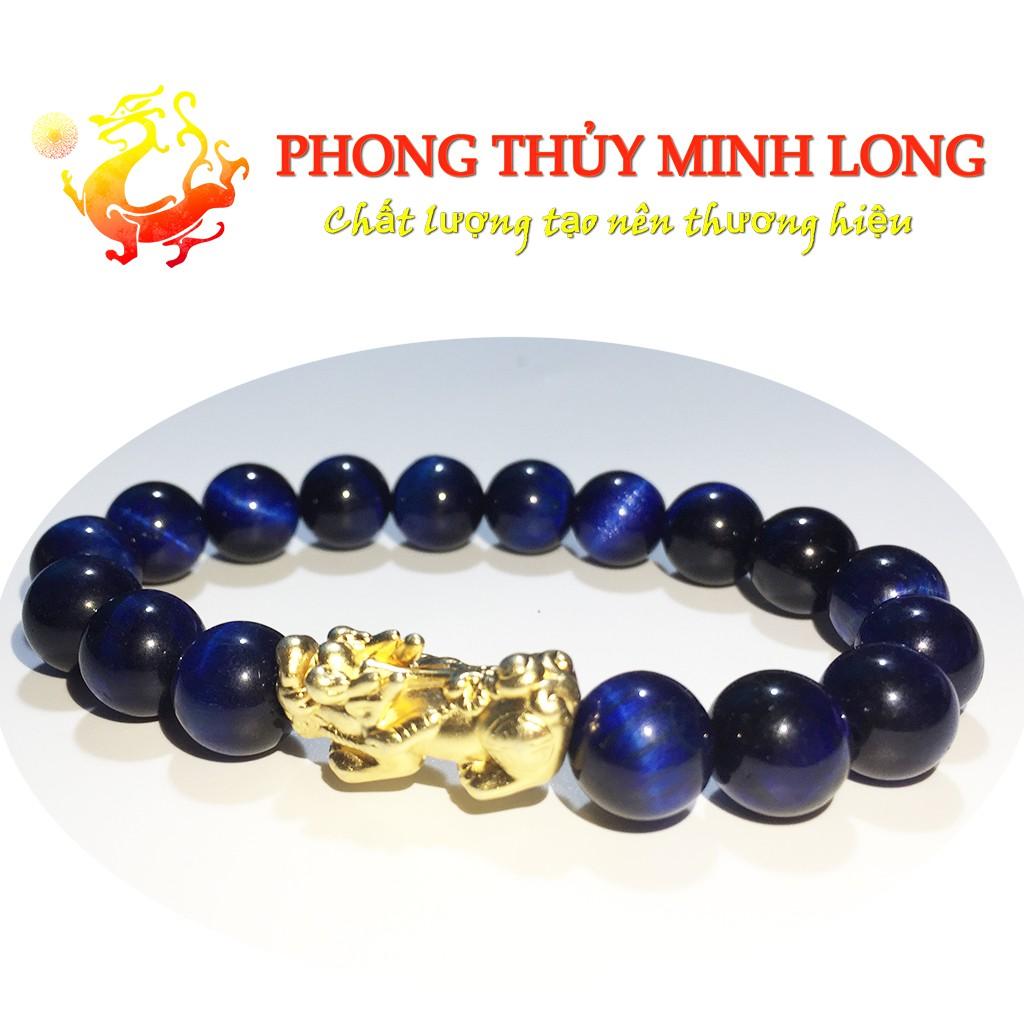 Vòng tay đá Mắt Hổ Xanh Dương chất lượng 5A mix tỳ hưu Vàng hợp mệnh thủy và Mộc