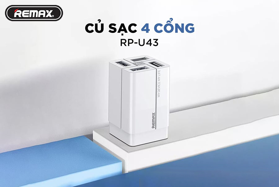 Củ sạc nhanh 4 cổng ra USB công suất 3.4A Remax RP-U43 - Hàng chính hãng