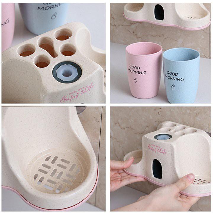 Khay nhả kem dán tường kèm 2 cốc xinh xắn, Bộ Nhả Kem Đánh Răng Tự Động, Kệ Để Đồ Phòng Tắm Cao Cấp