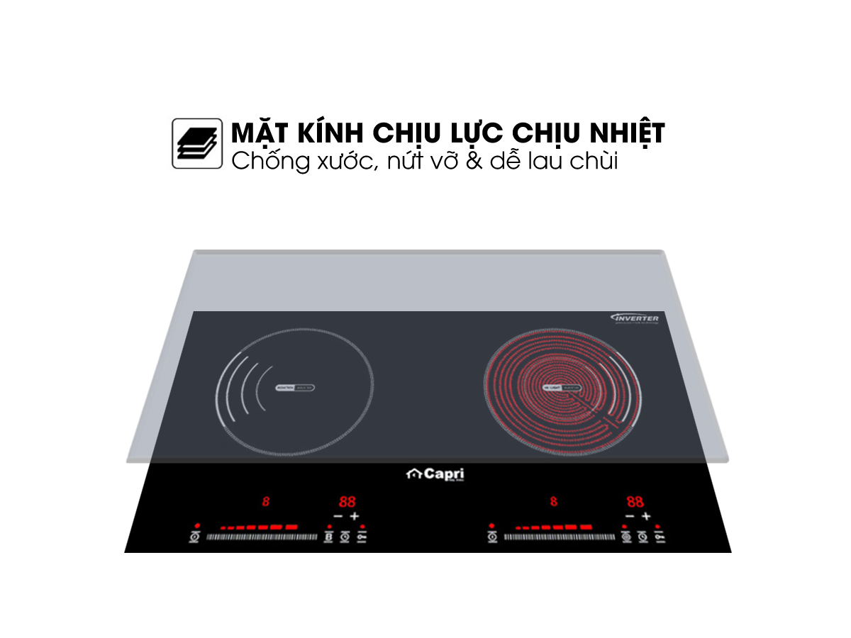 Bếp Đôi Điện Từ - Hồng Ngoại Capri CR-668HI - Hàng Nhập Khẩu Thái Lan, Sản Xuất Theo Công Nghệ Tiên Tiến Châu Âu, Tiết Kiệm Điện Và Thời Gian Nấu Tối Ưu